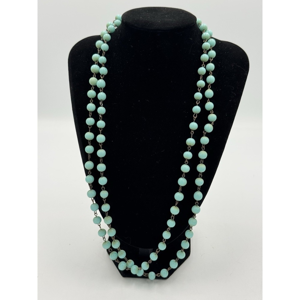 Vintage Single Strand Turquoise Colored Glass Beads 26"